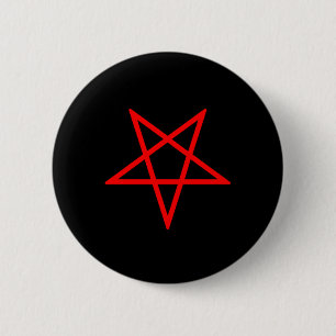 Red Inverted Pentagram on Black 6 Cm Round Badge