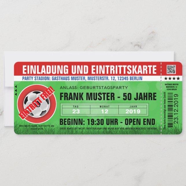 red invitation and admission ticket (soccer ticket (Front)