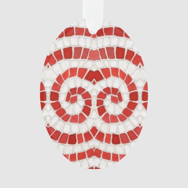 RED IONIC MOSAIC Acrylic Oval Ornament (Front)