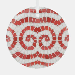 RED IONIC MOSAIC Glass Circle Ornament