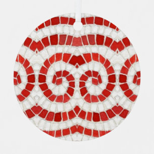 RED IONIC MOSAIC Metal Circle Ornament