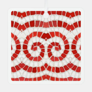 RED IONIC MOSAIC Metal Square Ornament