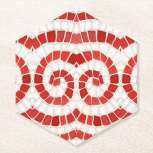 RED IONIC MOSAIC Pointed Hexagon Paper Coasters