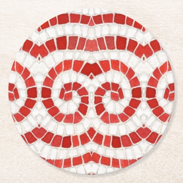 RED IONIC MOSAIC Round Paper Coasters (Front)