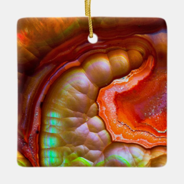 Red iridescent Fire Opal Ceramic Ornament (Front)