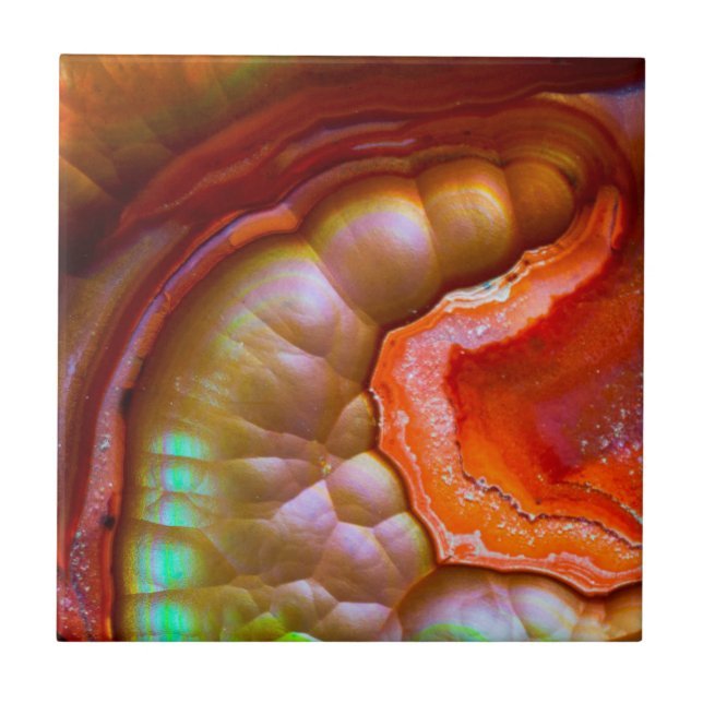 Red iridescent Fire Opal Tile (Front)