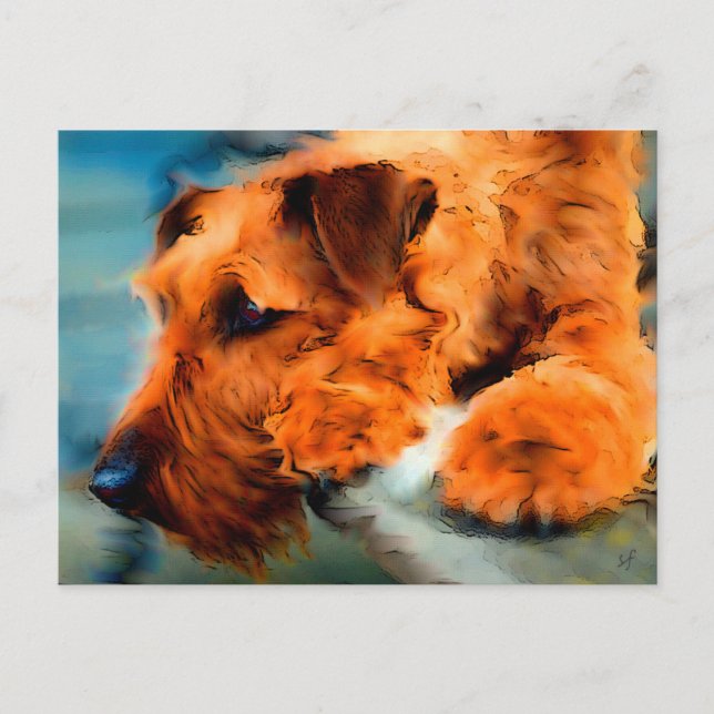 Red Irish Terrier Dog Artsy Pet Portrait Postcard (Front)