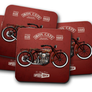 Red Iron Cafe Motorcycle Coaster   Coaster Set