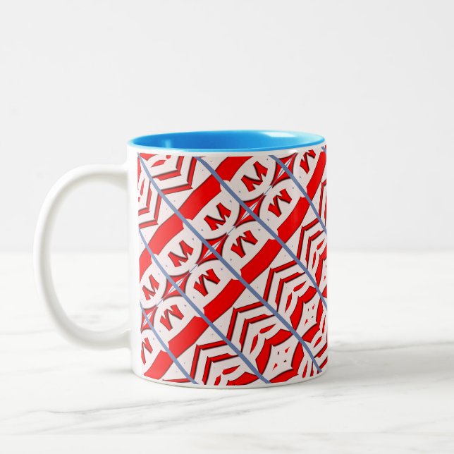 Red Islamic Arabesque Geometry Pattern Two-Tone Coffee Mug (Left)