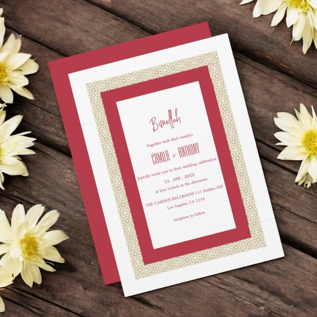 Red Islamic Geometric Border Wedding Invitation (Creator Uploaded)
