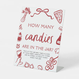Red Italian Guess How Many Candies Bridal Shower  Pedestal Sign
