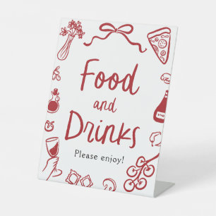 Red Italian Hand Drawn Food and Drinks Sign