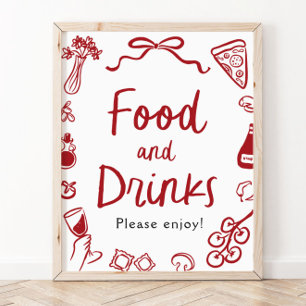 Red Italian Hand Drawn Food and Drinks Sign