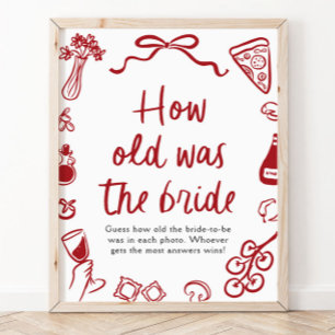 Red Italian Hand Drawn Guess How Old The Bride Poster