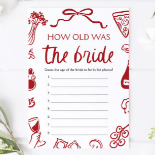 Red Italian Hand Drawn How Old Was The Bride Game Invitation