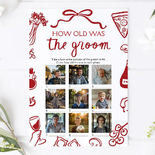 Red Italian Hand Drawn How Old Was The Bride Game Invitation