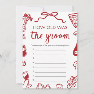 Red Italian Hand Drawn How Old Was The Groom Game  Invitation