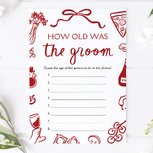 Red Italian Hand Drawn How Old Was The Groom Game  Invitation