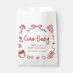 Red Italian Hand Drawn Pizza Ciao Baby Baby Shower Favour Bags