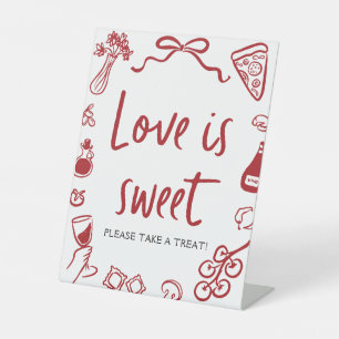 Red Italian Hand Drawn Pizza Love is Sweet Sign