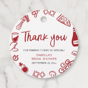 Red Italian Hand Drawn Pizza Pasta Bridal Shower Favour Tags