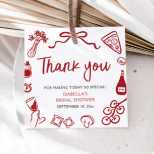 Red Italian Hand Drawn Pizza Pasta Bridal Shower Favour Tags