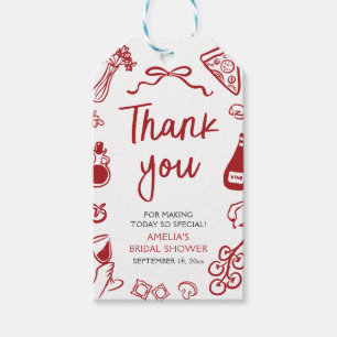 Red Italian Hand Drawn Pizza Pasta Bridal Shower Gift Tags