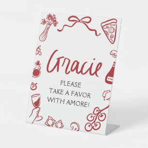 Red Italian Hand Drawn Pizza Pasta Favors Sign