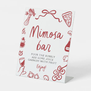 Red Italian Hand Drawn Pizza Pasta Mimosa Bar Sign