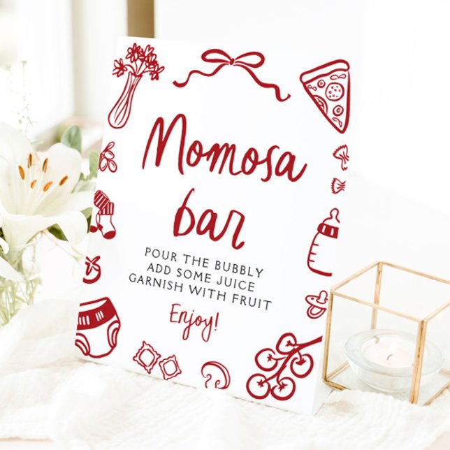 Red Italian Hand Drawn Pizza Pasta Momosa Bar Sign (Red Italian Hand Drawn Pizza Pasta Momosa Bar Sign)