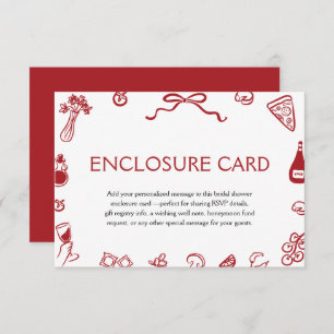Red Italian Hand Drawn Pizza Wine That's Amore Enclosure Card