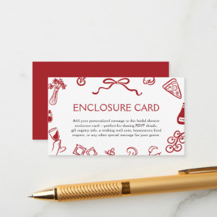 Red Italian Hand Drawn Pizza Wine That's Amore Enclosure Card