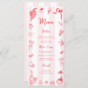 Red Italian Hand Drawn Wedding Bridal Shower Menu