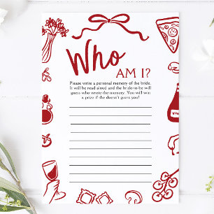 Red Italian Hand Drawn Who Am I Bridal Shower Game Invitation