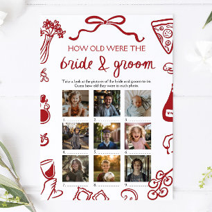 Red Italian How Old Were The Bride & Groom Game Invitation