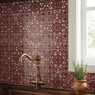 Red Italian majolica ceramic tile