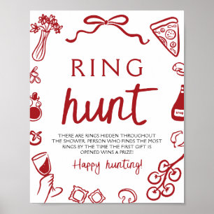 Red Italian Pasta Ring Hunt Bridal Shower Game Poster