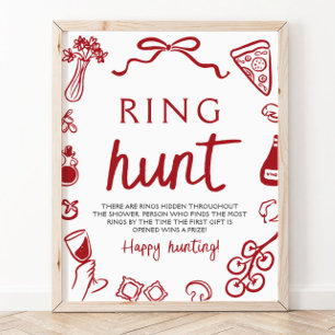 Red Italian Pasta Ring Hunt Bridal Shower Game Poster