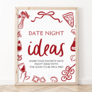 Red Italian Pizza Date Night Ideas Bridal Shower Poster