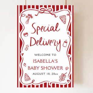 Red Italian Special Delivery Baby Shower Welcome Poster