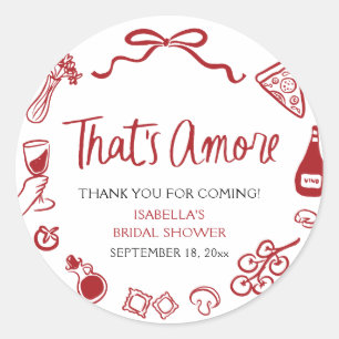 Red Italian That's Amore Pizza Pasta Bridal Shower Classic Round Sticker