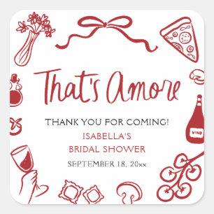 Red Italian That's Amore Pizza Pasta Bridal Shower Square Sticker