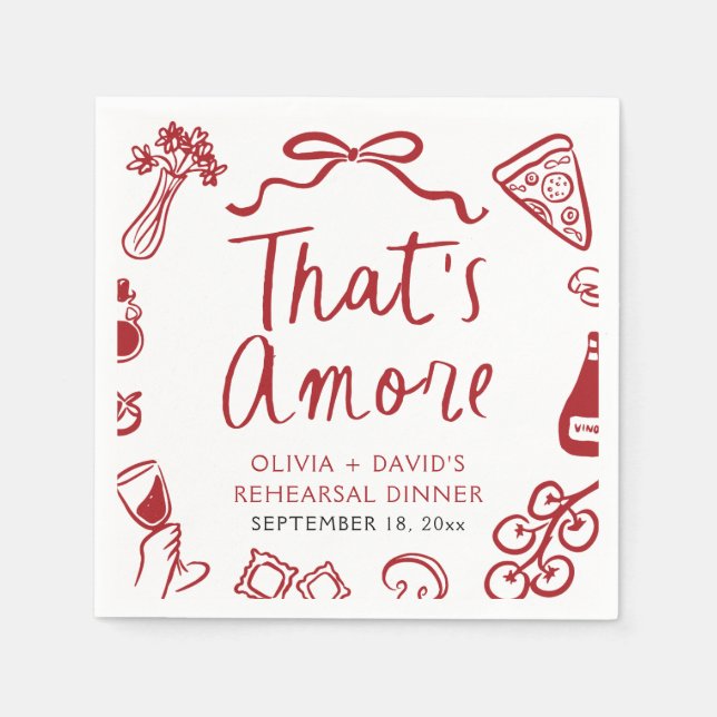 Red Italian That's Amore Pizza Rehearsal Dinner Napkin (Front)