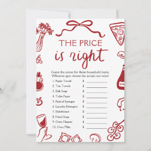 Red Italian The Price is Right Bridal Shower Game Invitation