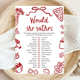 Red Italian Would She Rather Baby Shower Game Invitation
