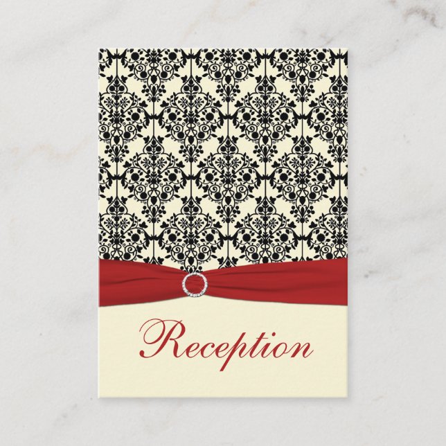 Red, Ivory, and Black Damask Reception Card (Front)
