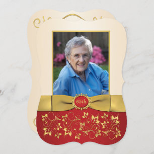 Red, Ivory, Gold 65th Photo Birthday Invitation