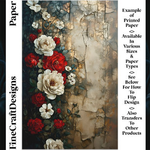 Red Ivory Roses, Weathered Wall CQ4 Craft Paper