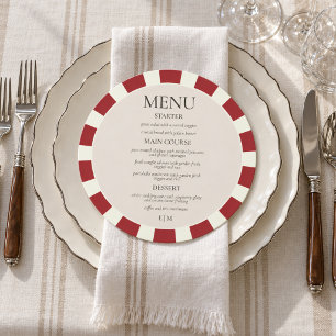Red & Ivory Striped Round Wedding Dinner Menu