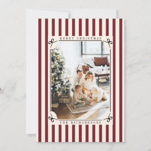 Red & Ivory Stripes Chic Old Money Christmas Photo Holiday Card